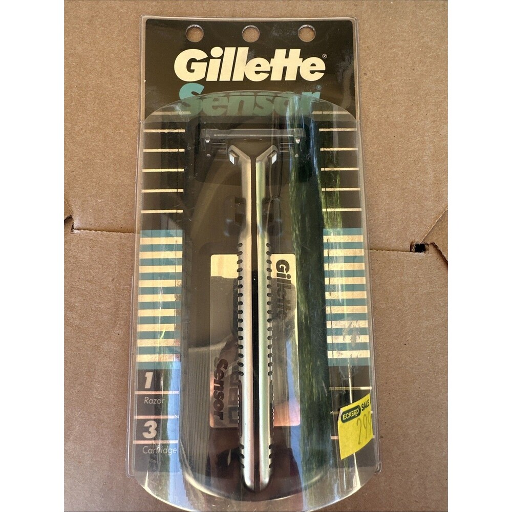 Original Gillette Sensor Razor Metal Handle 3Cartridges Refills 1989 Made in USA